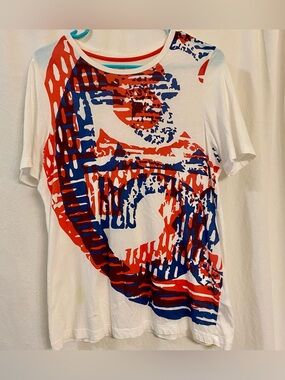 Tory Burch Red, White & Blue 100% Cotton from Peru Short Sleeve Tee. Size Medium